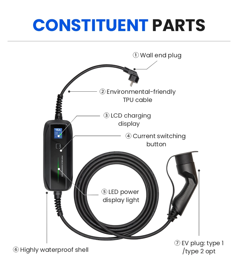 Type 1 Electric Vehicle Charging Portable EV Charger for NEMA 14-50 Plug